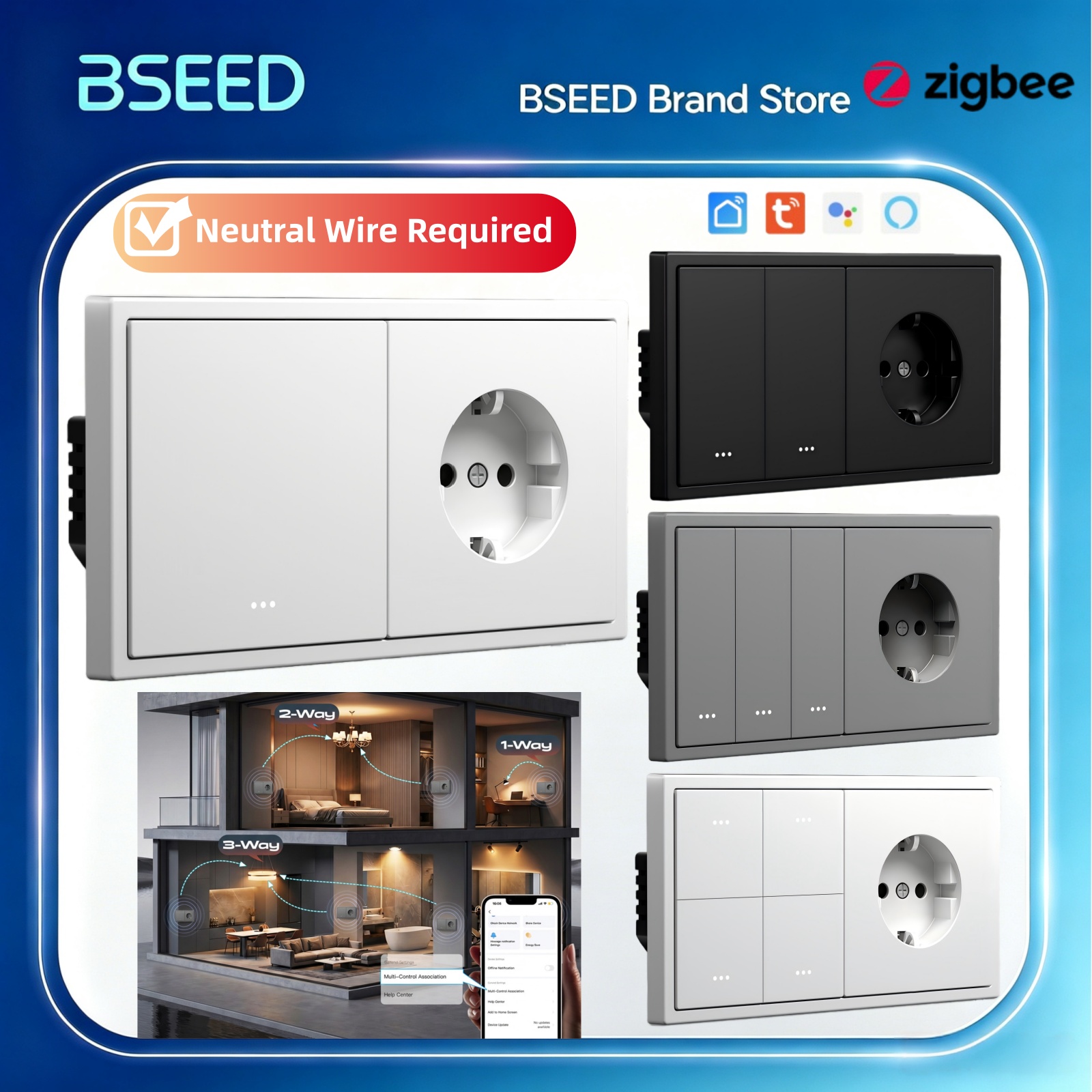 BSEED Zigbee Click Switch 1/2/ - Tuya 4 Channel 评论和价格
